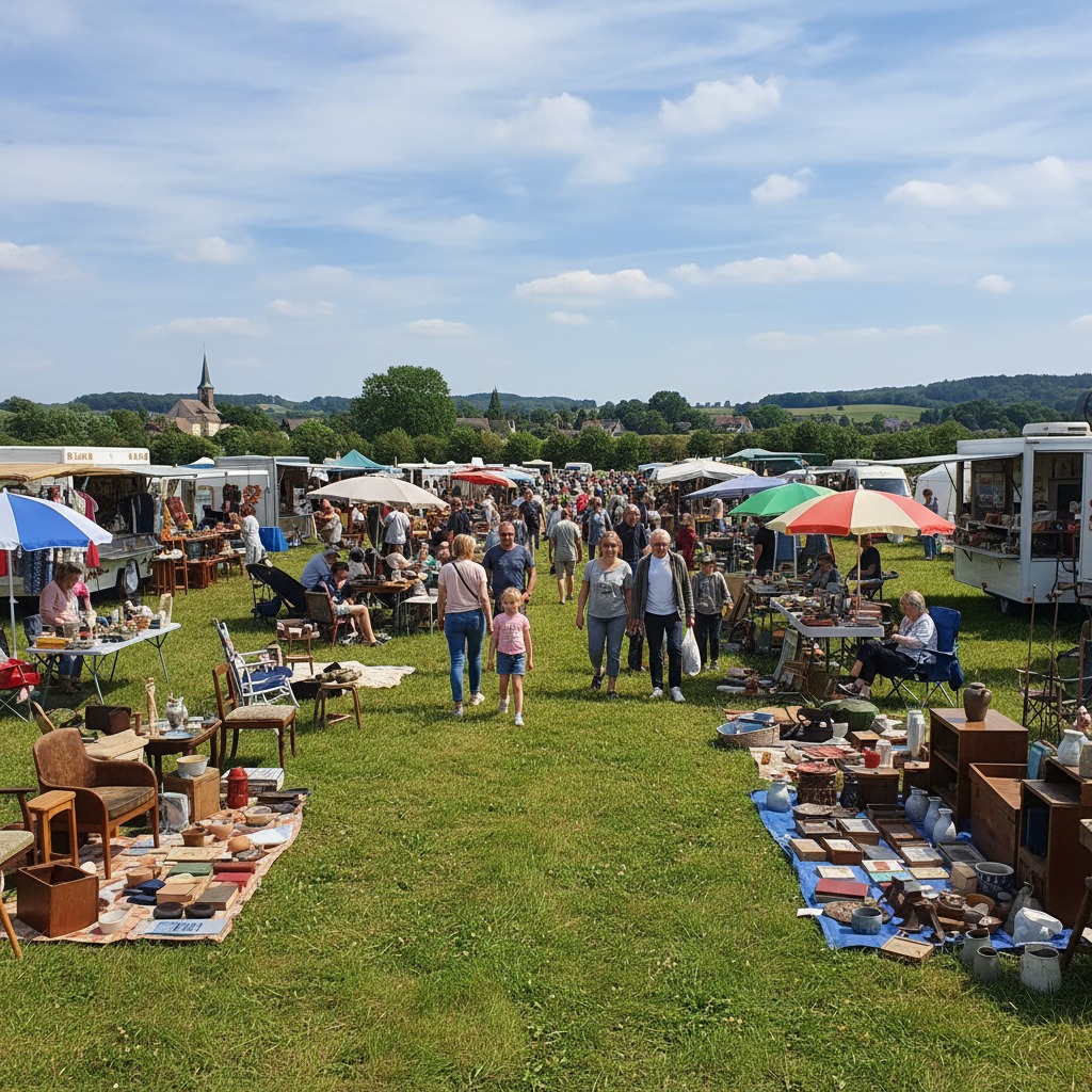 Flohmarkt im freien auf einer Wiese