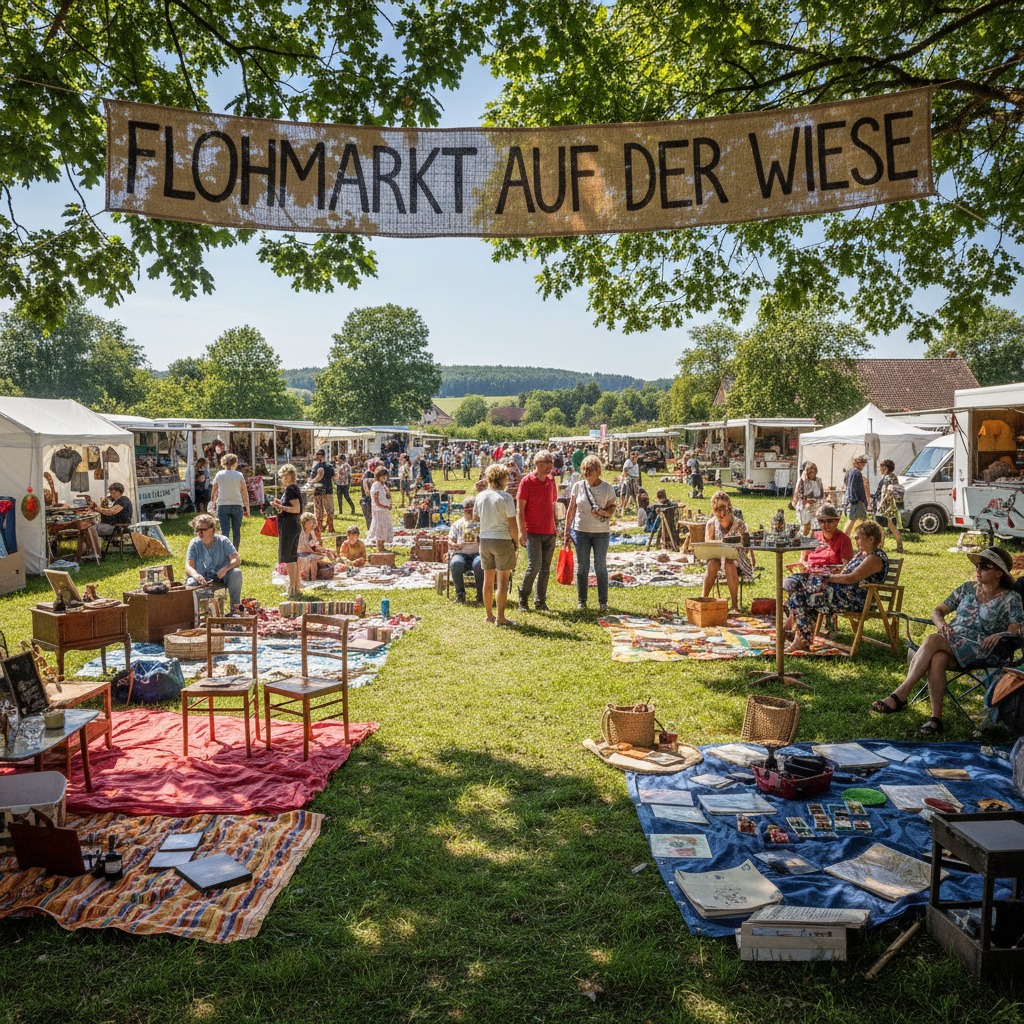 Flohmarkt im freien auf einer Wiese