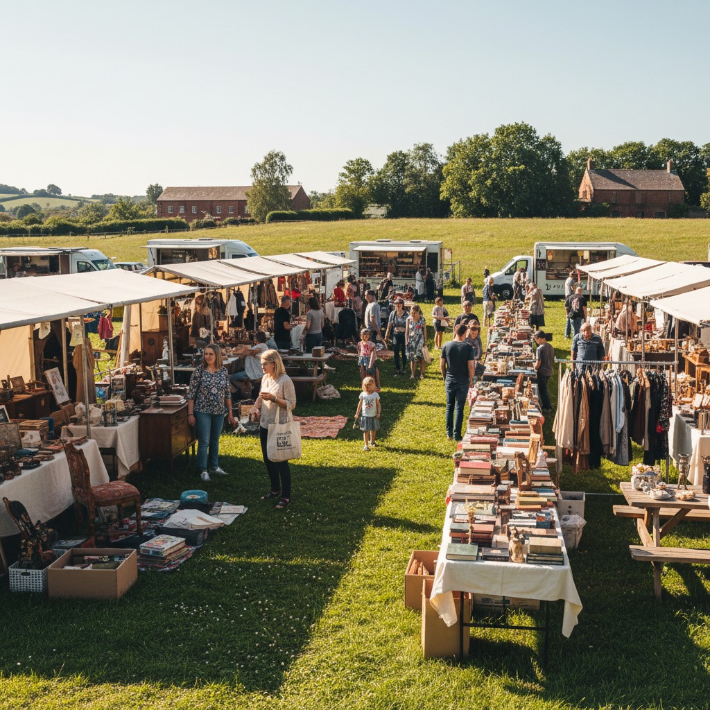 Flohmarkt im freien auf einer Wiese